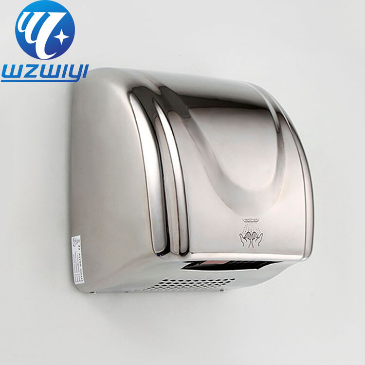 F-887 brushed stainless steel hand dryer for hotel bathrooms, 2100W, wall-mounted installation