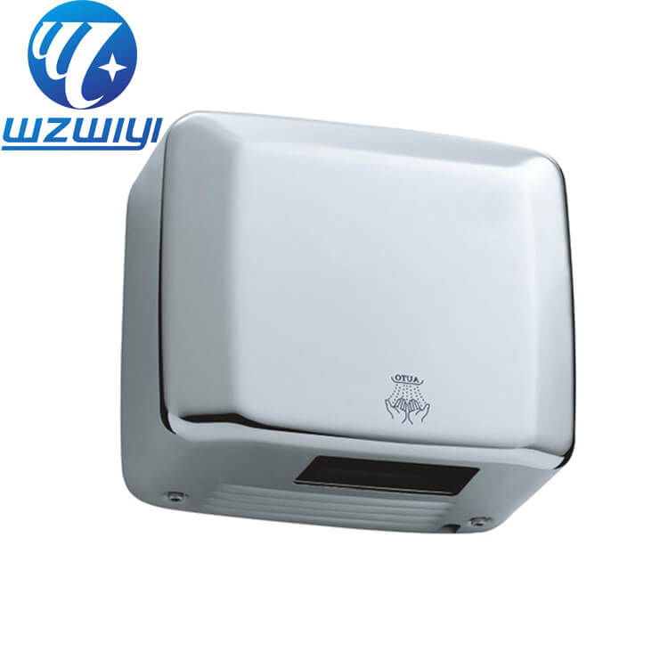 brushed stainless steel wide-body hand dryer, model F-895, 2300W motor with fast airflow, product photo