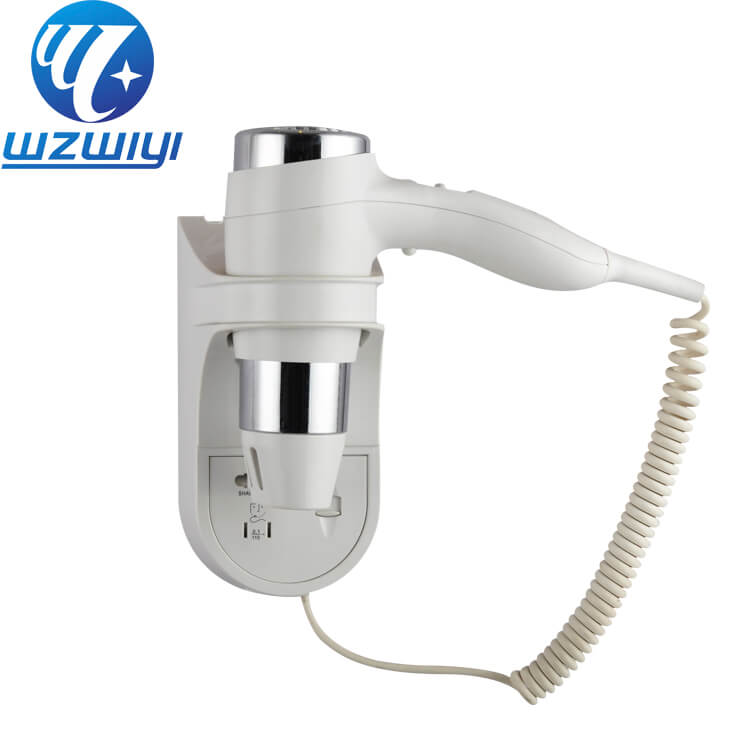H-748 hair dryer with 14m/s airflow, 1600W, 2 heat settings, wall-mounted
