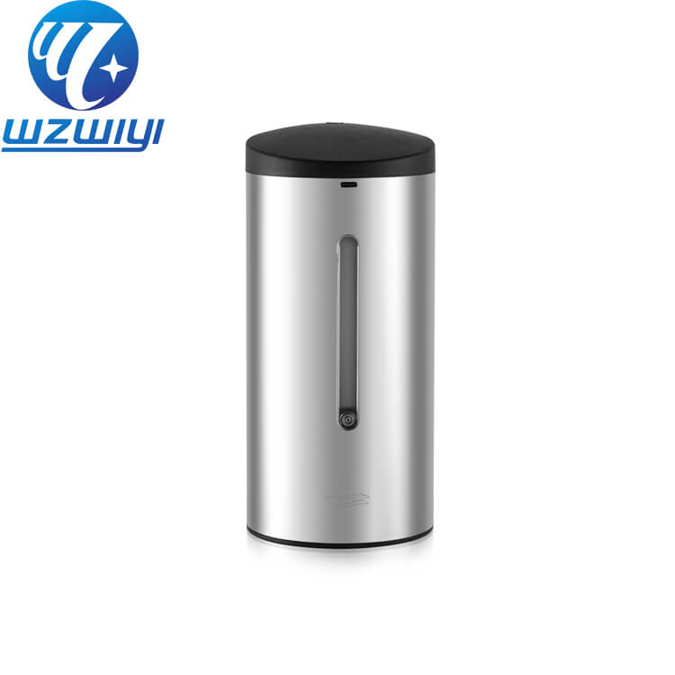 Wall-mounted sensor-activated liquid soap dispenser Y-218, brushed stainless steel, 700ml reservoir, battery-powered