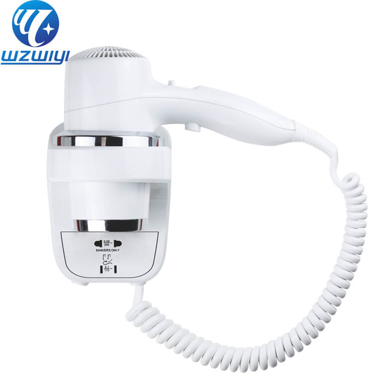 H-758B 1800W-2200W guest room hair dryer, 2 heat settings, wall-mounted, white ABS plastic body